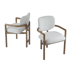 Modern Convertible Dining Chairs <b>Set</b> of 2 <b>White</b> Fabric Upholstered Armchairs with Rubber Wood Legs for Apartment Use - Product Image 3