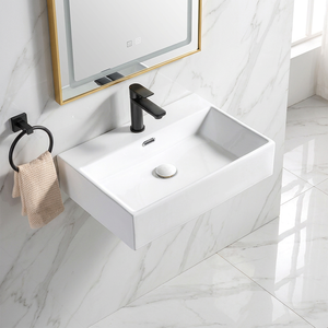Lavabo rectangulaire en céramique suspendu pour salle de bain, vasque murale - Product Image 2