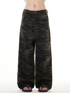Pantalon cargo en denim camouflage taille basse pour homme, printemps automne, nouveau style américain, grande poche, coupe droite, ample, jambe large, décontracté - Product Image 6
