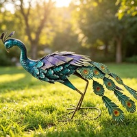 Sculptures d'oiseaux résistantes aux intempéries, fabriquées à la main, statue de paon en métal pour jardin, patio, pelouse, ornement