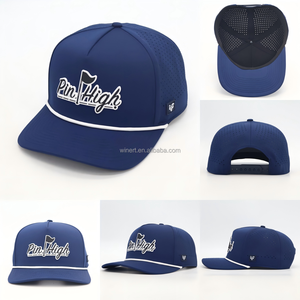 New Fashion Custom Rubber PVC Patch Logo 5 Panel Waterproof Polyester Sport Golf Hat Laser Cut Perforated Dad <b>Rope</b> Baseball Cap - Product Image 2