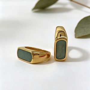 yunnique Geometric Square <b>Ring</b> 18K Gold Plated <b>Titanium</b> Steel Imitation Jade Bezel Setting Unisex Fashion Jewelry Gift - Product Image 4