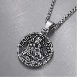 Yunnique – collier avec pendentif Saint Joseph en acier inoxydable pour hommes, bijoux religieux, cadeau - Product Image 1