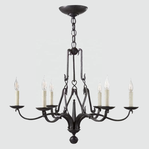 American Vintage Antique Villa Bougie Pendentif Lumières Forgeage Marteau Rustique <span class=keywords><strong>Fer</strong></span> Forgé Vieilli Allegra <span class=keywords><strong>Grand</strong></span> <span class=keywords><strong>Lustre</strong></span> à Deux Niveaux - Product Image 3