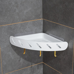 Bathroom Corner Shelf Wall Mounted Double Layer Storage Rack Nordic Style With Hooks For Bathroom Vanity - Product Image 4