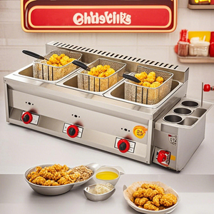 Équipement commercial friteuses à gaz électriques en acier inoxydable frites <span class=keywords><strong>friteuse</strong></span> à pot unique de grande capacité avec 2 paniers - Product Image 6