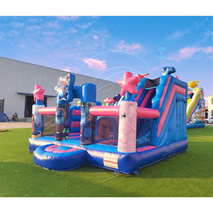 Château gonflable combiné de parc d'attractions de grande taille en gros, château gonflable bleu avec toboggan et panier de basket-ball - Product Image 4