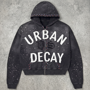 Wholesale High Quality Cotton Unisex Streetwear Hoodies 6721 Custom Logo Rhinestone Vintage Washed Zip Hoodie Y2K OEM Supplier - Product Image 1