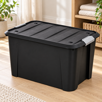 Boîte de rangement de garage noire en plastique PP 50L avec couvercle à clip, organiseur de salle de service, bac de rangement pour outils