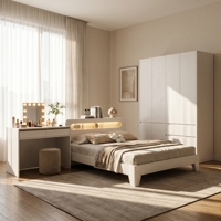 Ensemble de meubles de chambre à coucher modernes en bois sur mesure, taille King Size, avec lit, tables de chevet, armoire et coiffeuse, pour villa et hôtel, prix de gros