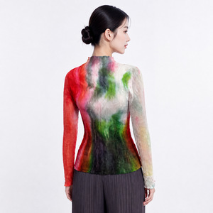 Chemisier plissé Miyake <span class=keywords><strong>pour</strong></span> femme, coupe ajustée, col montant, manches longues, imprimé abstrait artistique, haute couture, collection automne 2026, directement de l'usine - Product Image 6