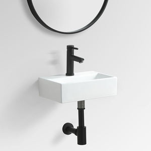 Vente flash : lavabo mural rectangulaire blanc en céramique moderne de petite taille pour hôtel avec étagère à serviettes - Product Image 3
