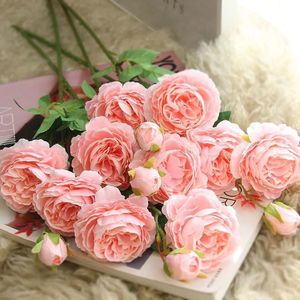 3 têtes artificielles en soie <span class=keywords><strong>blanche</strong></span> rose <span class=keywords><strong>fleur</strong></span> de <span class=keywords><strong>pivoine</strong></span> pour mariage décoration fête maison centre de table - Product Image 1