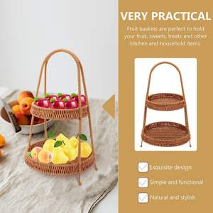 Ciotola per Frutta <span class=keywords><strong>in</strong></span> Plastica Effetto <span class=keywords><strong>Vimini</strong></span> con Supporto, Vassoio <span class=keywords><strong>in</strong></span> Rattan, Cesto per Caramelle, Cesto di Servizio, Scolapasta da Cucina, Organizzatore Vintage - Product Image 5