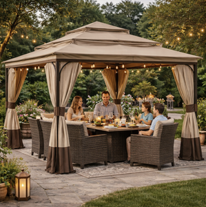 Gazebo de 3 niveles con techo suave de 12x12 pies, toldo exterior con malla y paredes laterales de poliéster, pabellón de jardín con estructura metálica, venta al por mayor - Product Image 1