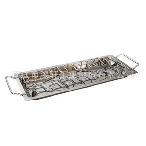 Grille à poulet en acier inoxydable avec plateau 44,5x16,2x2,8 cm pour barbecue extérieur, cuisson et pâtisserie - Product Image 2