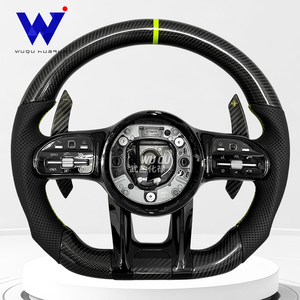 Volant personnalisé en fibre de carbone noire avec étiquette verte, adapté aux Mercedes Benz C <span class=keywords><strong>GLC</strong></span> E S CLS AMG, amélioration de l'intérieur. - Product Image 1