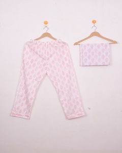 Conjunto de Pijama de Algodón Rosa Vintage, Satinado, Hasta la Rodilla, con Botones, Estampado a Mano, Transpirable, Ropa de Dormir para Verano - Product Image 5