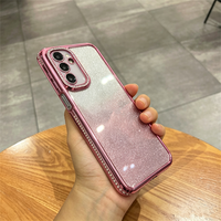 Coque de téléphone en TPU souple avec autocollants brillants dégradés en diamant plaqué pour Samsung Galaxy A17 A27 A37 A57 A16 A26 A36 A56 pour filles