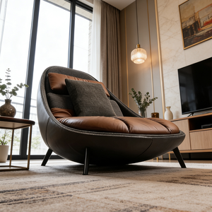 Fauteuil contemporain en <span class=keywords><strong>cuir</strong></span> et tissu, fauteuil inclinable rond minimaliste moderne, siège individuel de <span class=keywords><strong>club</strong></span>, bureau, hôtel - Product Image 5