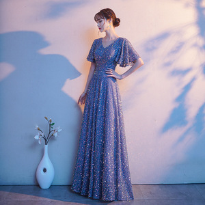 Evening Gown V Neck Glitter Long Dress Performance Party Wear Women's Formal Dress - Product Image 3