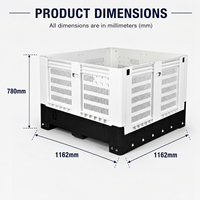 Conteneur de stockage en vrac empilable HUADING 1162*1162*780 mm, boîte à palettes en plastique pour fruits, légumes et logistique industrielle