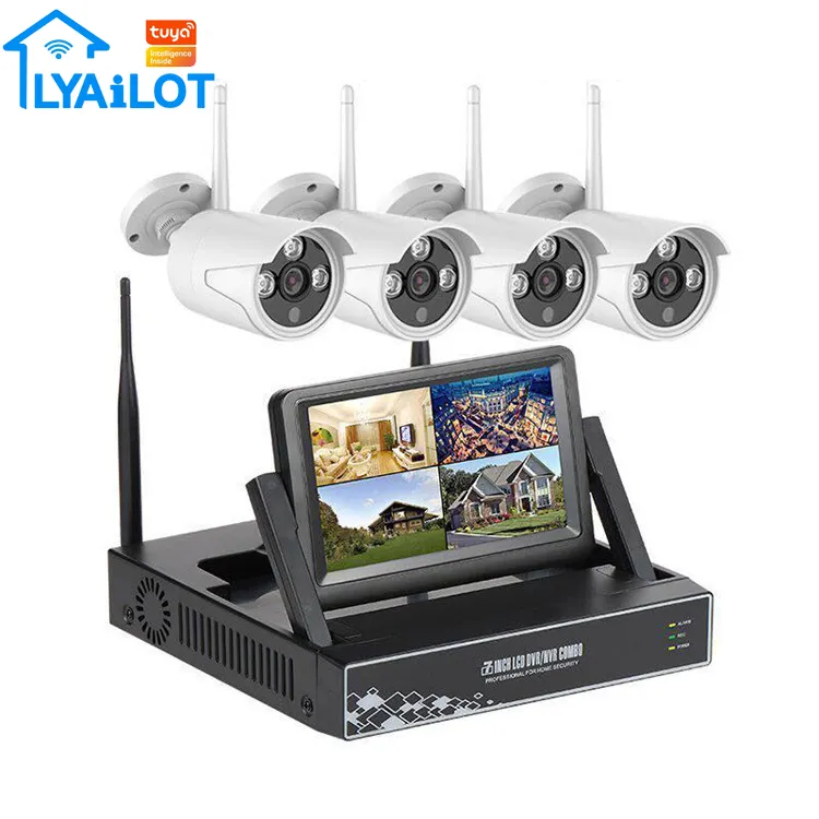 7LCD screen WIFI ip kit Long range H.265 1080P 4 wifi ip cameras home security system 4ch wireless nvr kit