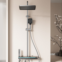 Ensemble de douche pluie 4 fonctions à touches piano avec douchette, mitigeur eau chaude et froide, affichage numérique LED moderne pour salle de bain