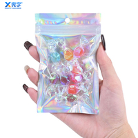 En stock, sac à fermeture éclair holographique arc-en-ciel, sac en mylar anti-odeur refermable pour étui de téléphone, lunettes, cosmétiques, accessoires