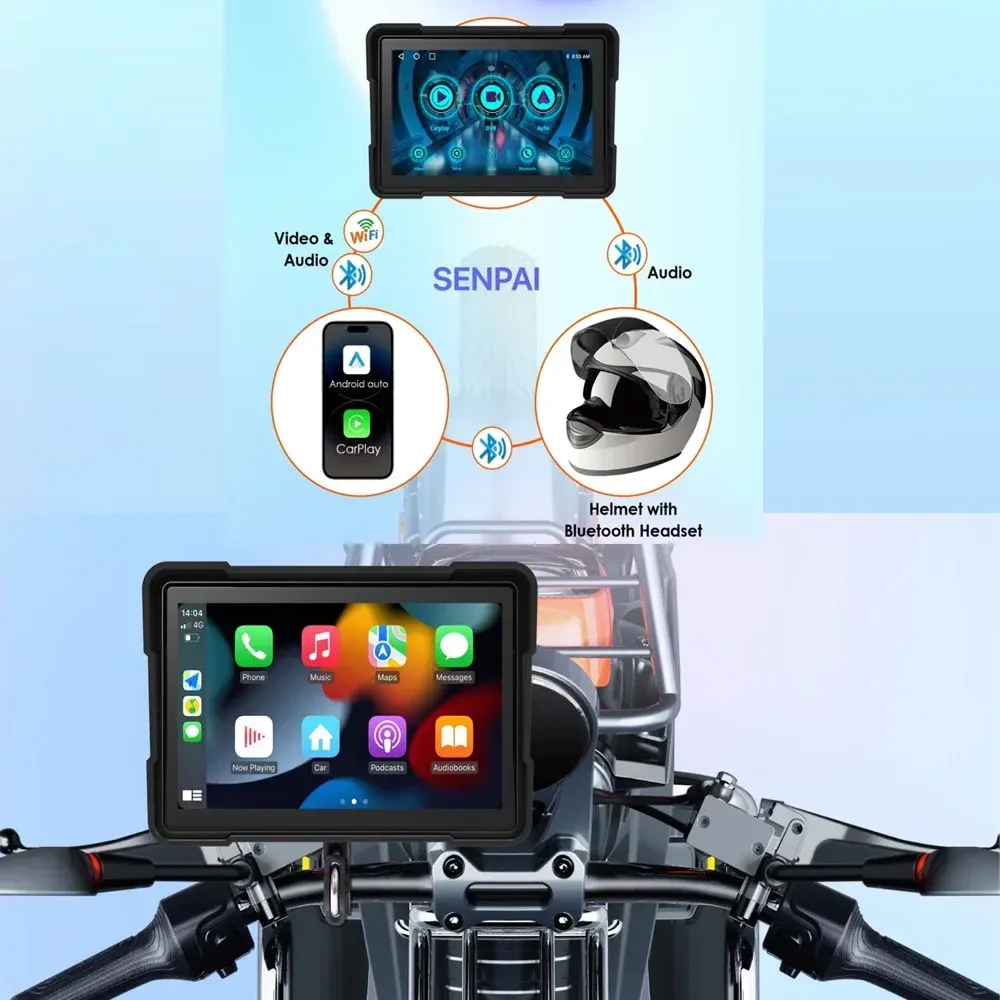 5 "portátil GPS motocicleta navegación impermeable cámara trasera delantera inalámbrica CarPlay Android Auto Fácil instalación soporte DVR táctil IPS