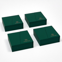 Boîte à bijoux en papier vert à double ouverture pour collier, boucles d'oreilles et bague, emballage cadeau de luxe OEM