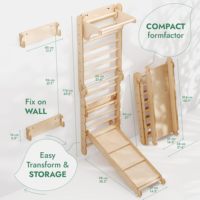 Barres murales suédoises pliables en bois pour enfants, équipement d'escalade d'intérieur avec échelle en corde, anneaux de gymnastique et toboggan