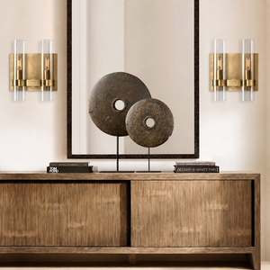 Modern Double Cylinder Glass Wall Light Brass Backplate Wall <b>Sconce</b> For Hallway Foyer Villa Interior <b>Lighting</b> - Product Image 2