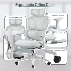 High Back Mesh Ergonomic Office Chair, Reclining <b>Desk</b> Chair with Footrest, Coat Hanger, Lumbar Support & Sponge Seat - Product Image 6