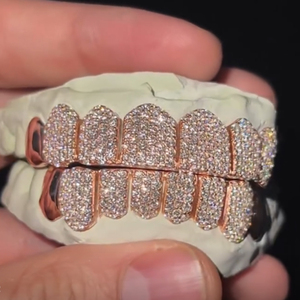 <span class=keywords><strong>Grillz</strong></span> sur mesure en argent 925 serti de diamants Moissanite VVS, coupe permanente, 8 dents supérieures, 8 dents inférieures, <span class=keywords><strong>grillz</strong></span> dentaire en or - Product Image 2