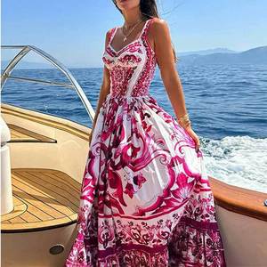Vestiti bohémien stampa senza maniche estate vita alta da donna abbigliamento da festa <span class=keywords><strong>chic</strong></span> <span class=keywords><strong>boho</strong></span> eleganti Maxi abiti da donna all'ingrosso per spiaggia - Product Image 6