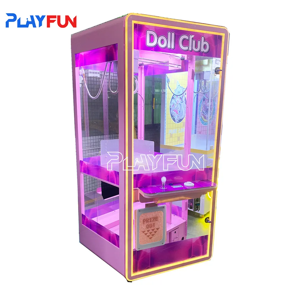 Playfunコイン式ゲーム高級フルトランスペアレントドールパークピンクおもちゃクラブキャンディークロークレーンゲームマシン