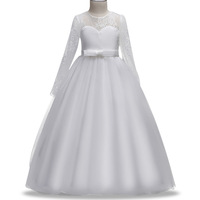 Robe de Cérémonie Élégante pour Grande Fille de Haute Qualité à Col Rond, Blanche, Idéale pour Bal ou Mariage, 5-14 Ans