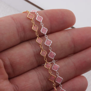 Catena Romantica in Oro 14K Placcato con <span class=keywords><strong>3</strong></span>+1 Maglie a Quadrifoglio Smaltate Rosa per Creazione di Gioielli Fai-da-Te, Collane e Bracciali Permanenti - Product Image 3