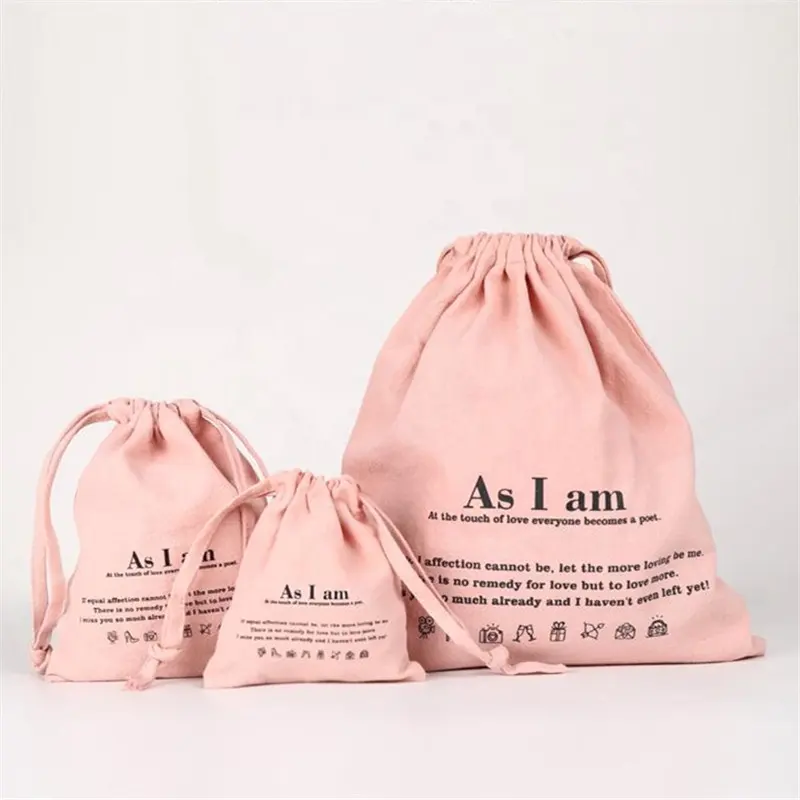 Custom logo printing recycled pink cotton packaging pouch linen drawstring bag