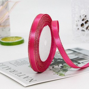Cinta de Raso CHANG YUAN de 1 cm, Doble Cara, con Borde Dorado, Color Sólido, Rollo de Cinta de Poliéster para Envolver Regalos, Decoración Floral, Manualidades para Bodas - Product Image 6