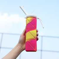 Portable en gros personnalisé pliable enfants bouteille d'eau écologique Silicone pliable enfants bouteille d'eau avec paille pour l'école