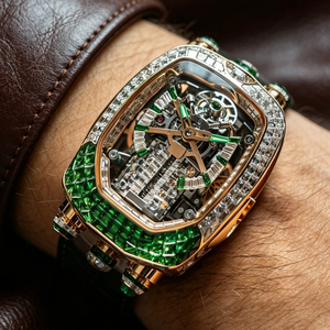 High-end men's business watch with hollow design automatic mechanical movement square <b>case</b> inlaid with moissanite gemstones - Product Image 1