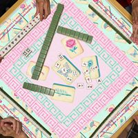 Tapis de Mahjong Chinoiserie Vert Menthe Rose 31,5x31,5 Pastel Grandmillennial Chinois Antidérapant Anti-bruit pour Jeux de Tuiles