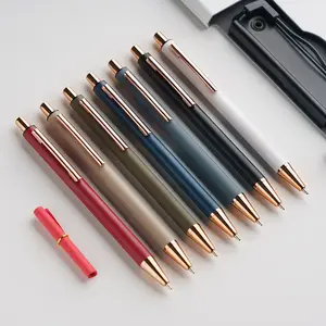 Classic Business Custom Logo Click Slim Pens With Rose Gold Black Metal Clip Laser Engraved Aluminium For Writing Ball Point Pen