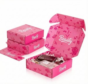 Boîte d'expédition cosmétique en carton ondulé rose personnalisée avec logo |   Emballage écologique recyclable pour l'expédition de produits de beauté - Product Image 1