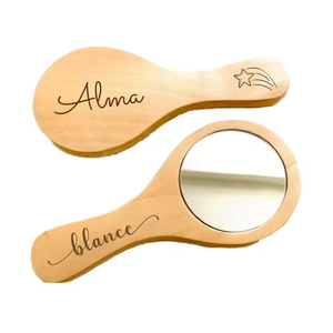 <span class=keywords><strong>Jaster</strong></span> Luxuriöser Holz-Handspiegel mit Gratis-Gravur des Namens als Geschenk zum Valentinstag, Neujahr, für Partys und Mädchen, Tragbar - Product Image 1