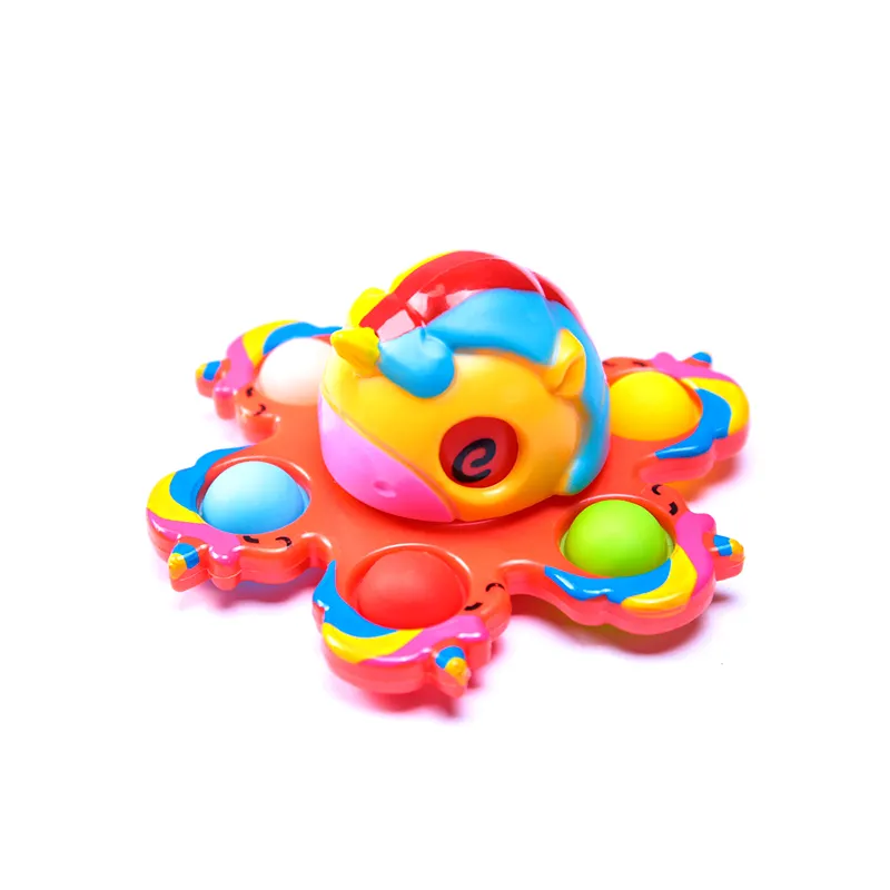 Stress Reliever Face Change Fidgets Keychain Double Side Push Bubbles Toy Reversible Flip Face Off Octopus Fidget Spinner