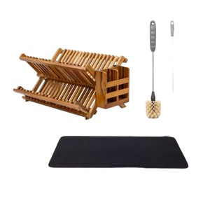 Wooden Dish <b>Rack</b> Double Layer Quick Dry Kitchen Countertop Drainer Storage Organizer For <b>Plates</b> Bowls Utensils - Product Image 5