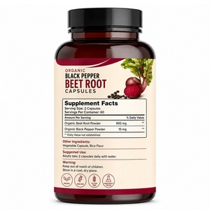 Capsules de Poivre Noir Biologique et Racine de Betterave de Haute Qualité, Extrait 50:1, pour Adultes, Antioxydant, Soutien Immunitaire, Vitamines B9, 60 gélules - Product Image 6